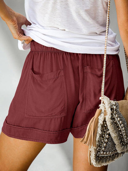 Womens Shorts Summer Comfy Cotton Elastic Waist Drawstring Casual Shorts with Pockets