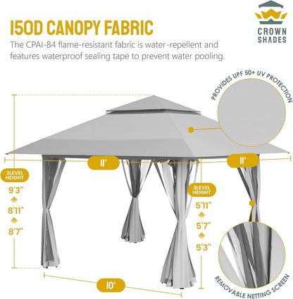 13x13 Pop Up Gazebo Canopy Tent with Wheeled Storage Bag Grey