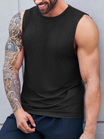 Men's Sleeveless Tank Tops Crewneck Solid Loose Fit Shirt