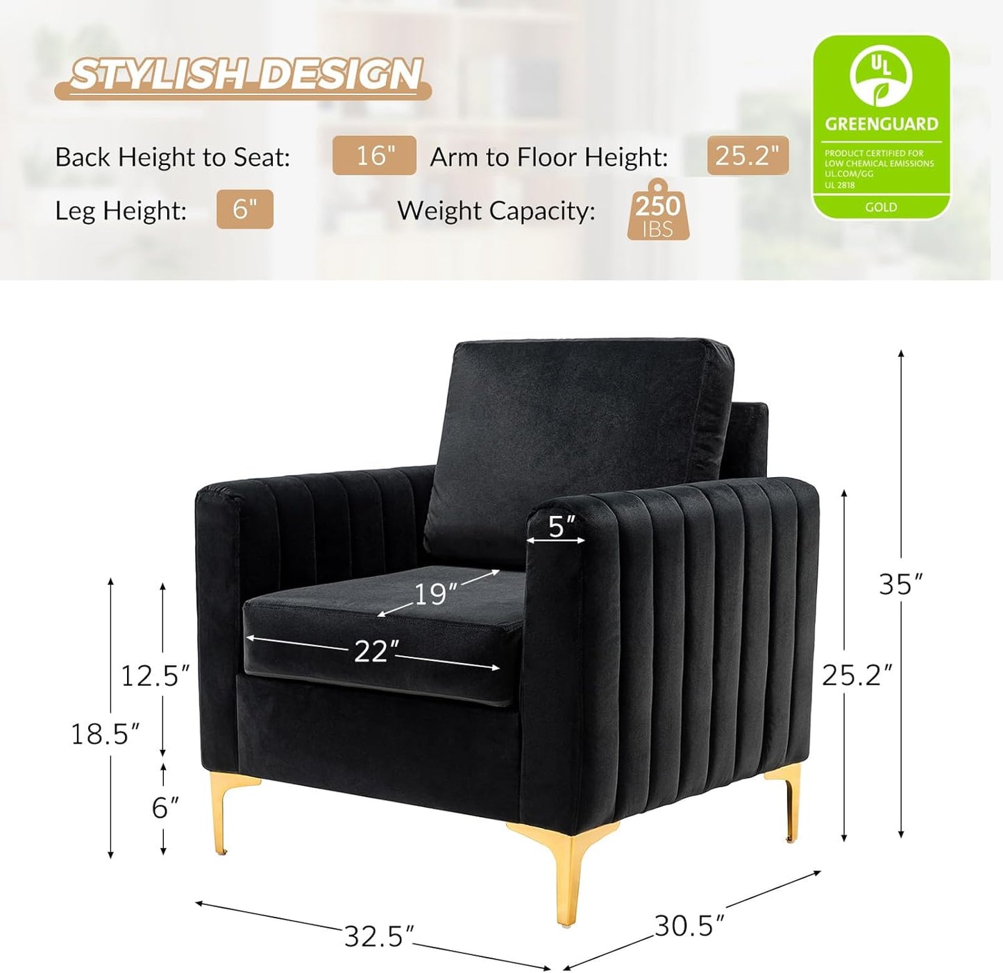 HULALA HOME Velvet Accent Club Chairs Set of 2