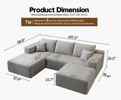 107.5" Cloud Modular Sectional Sofa with 1 Ottoman