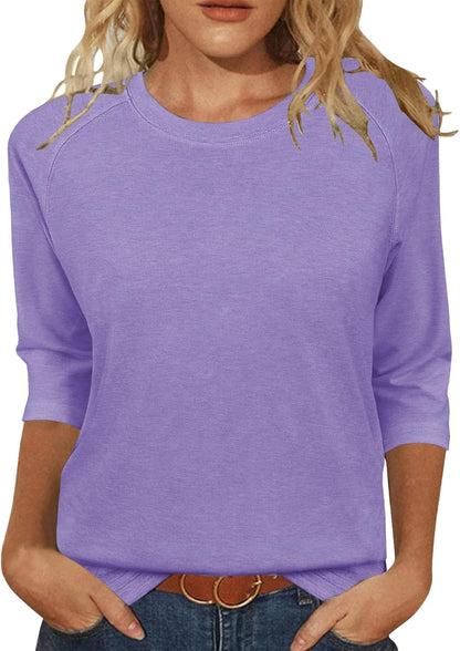 3/4 Sleeve Crew Neck Shirts Loose Fit Tunic Blouses Summer Tees