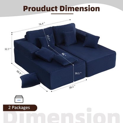107" Boneless Couch with Deep Seat Cloud Sectional Couch for Living Room