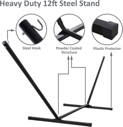2 Person Hammock with Stand Heavy Duty Portable Dark Grey