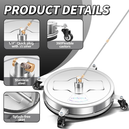 14" Pressure Washer Surface Cleaner with 4 Wheels