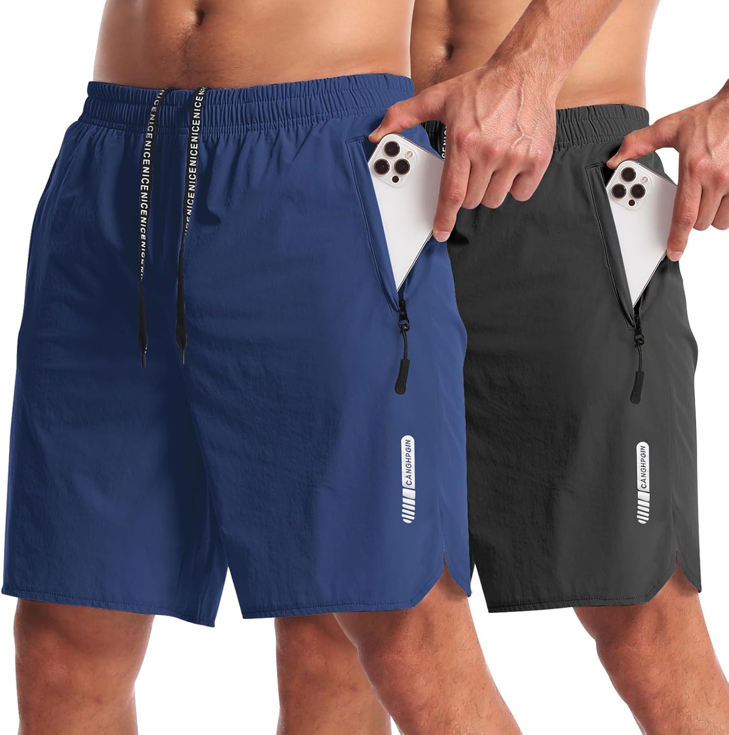 2 Pack Mens Workout Athletic Shorts 7 inch Inseam Quick Dry Hiking Shorts Men Lightweight Sports Gym Shorts Running