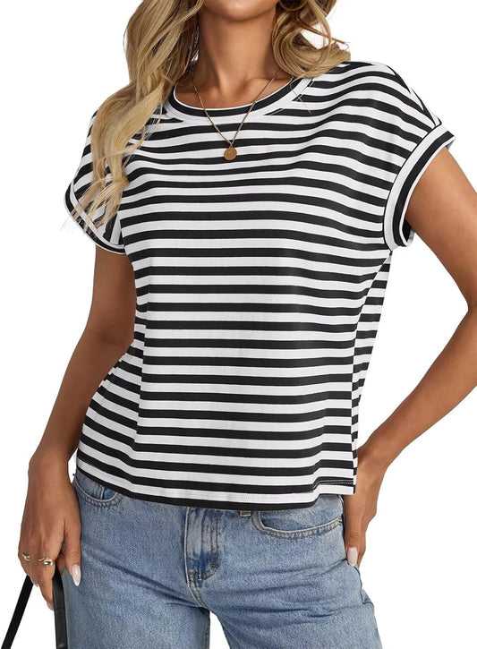 Womens Cap Sleeve Crop Tops Cotton T Shirts