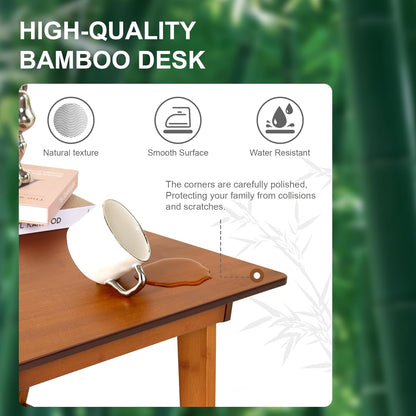 Writing Computer Desk 46" Bamboo Home Office Table with 2 Drawers