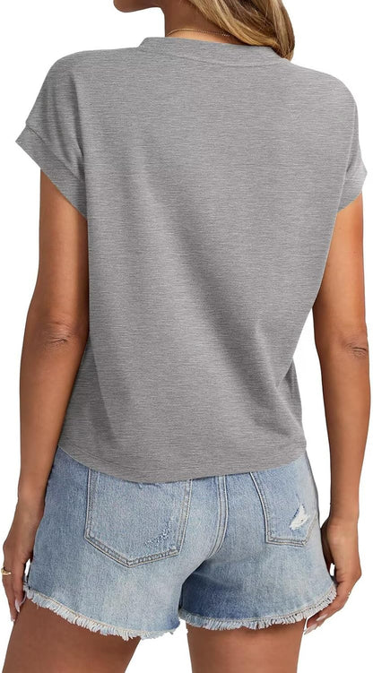 Womens Cap Sleeve Crop Tops Cotton T Shirts