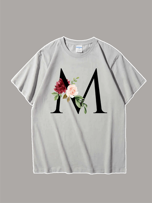 Letter and Floral Graphic Tee For Mom