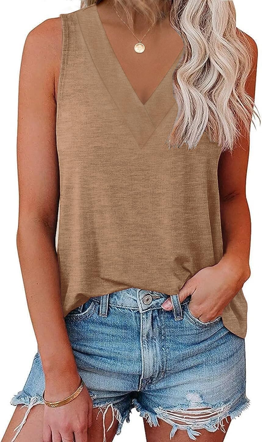 Womens V Neck Tank Tops Summer Sleeveless Tunic Casual Basic True Classic Tees