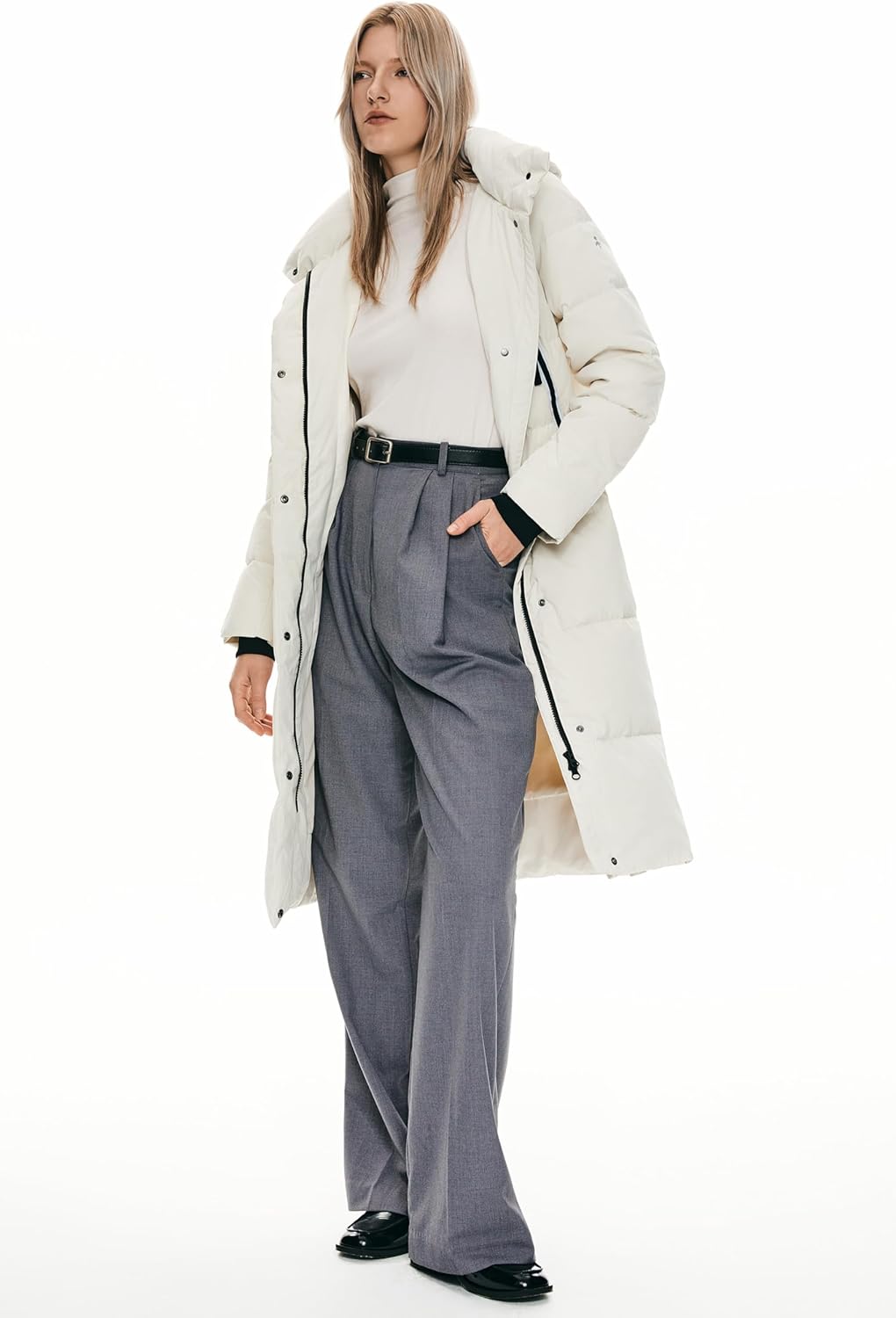 Womens Thickened Long Down Jacket Hooded Winter Puffer Coat with Side Zipper