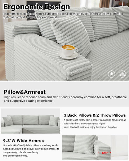 105 Inch Cloud Sectional Couch with Deep Seat