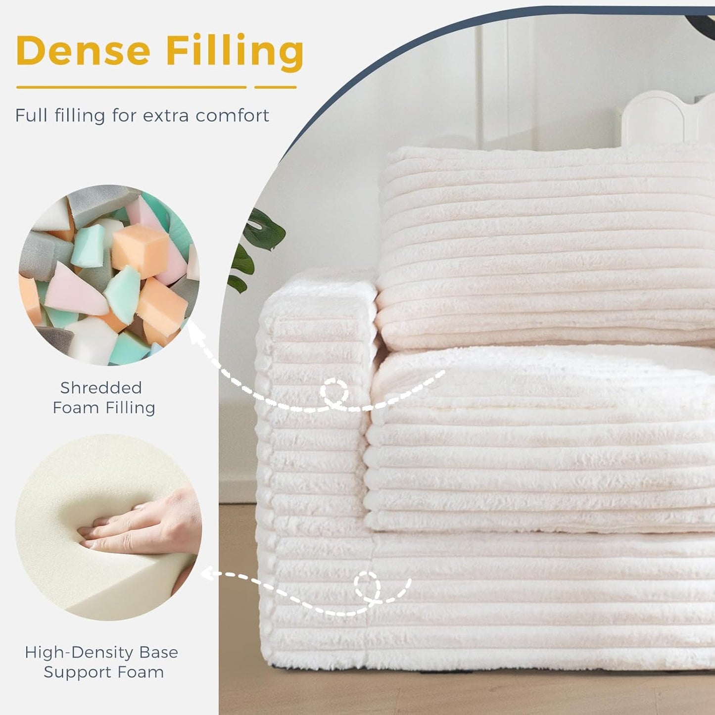 Plush Giant Bean Bag Sofa for Adults Floor Loveseat Chair with Armrests White