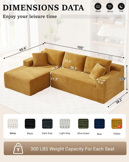 105 Inch Cloud Sectional Couch with Deep Seat