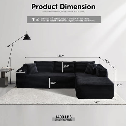 104" Cloud Sectional Couch with L-Shape Chaise