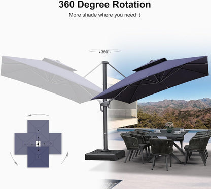 12ft Patio Umbrella with Base Large Outdoor Square Umbrella