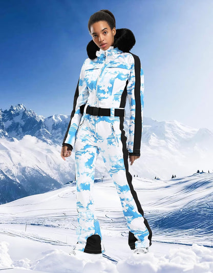 Womens Ski Suit One Piece Snowsuit Snowboard Slim Insulated Jumpsuit