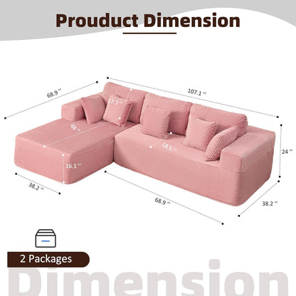 107" Boneless Couch with Deep Seat Cloud Sectional Couch for Living Room