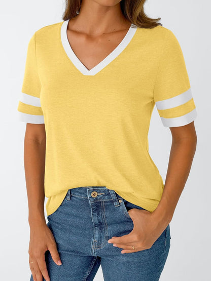 Women's Short Sleeve V Neck T Shirts Trendy Casual Spring Tops