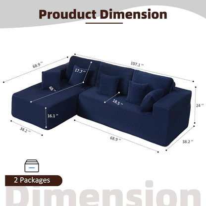 107" Boneless Couch with Deep Seat Cloud Sectional Couch for Living Room
