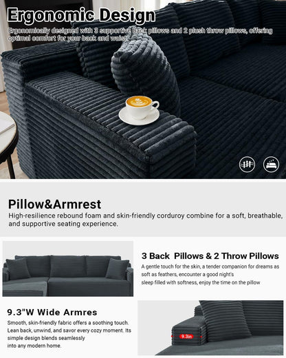 105 Inch Cloud Sectional Couch with Deep Seat