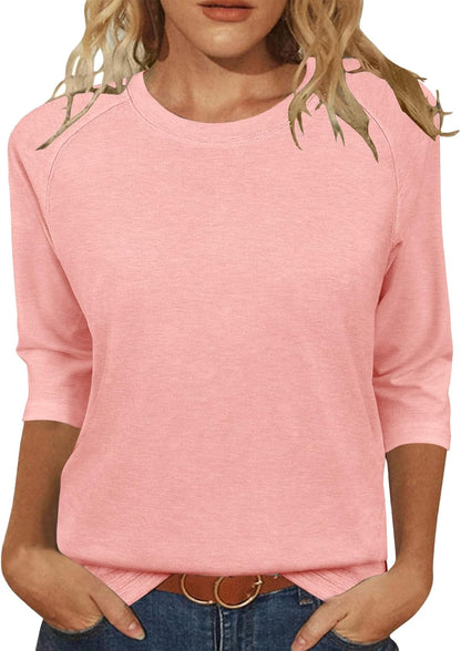 3/4 Sleeve Crew Neck Shirts Loose Fit Tunic Blouses Summer Tees