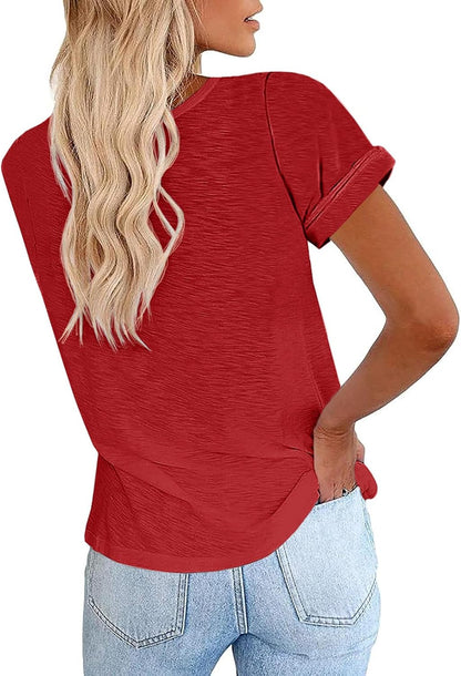 Women's Short Sleeve Shirts Crewneck Loose Casual Summer Basic Tees Tops