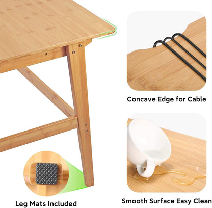 Writing Computer Desk 46" Bamboo Home Office Table with 2 Drawers