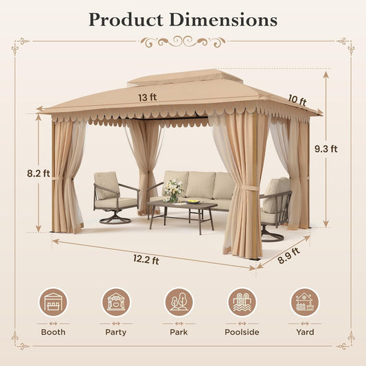10x13 Outdoor with Screened Double Roof Heavy-Duty Patio Canopy Tent Dark Blue