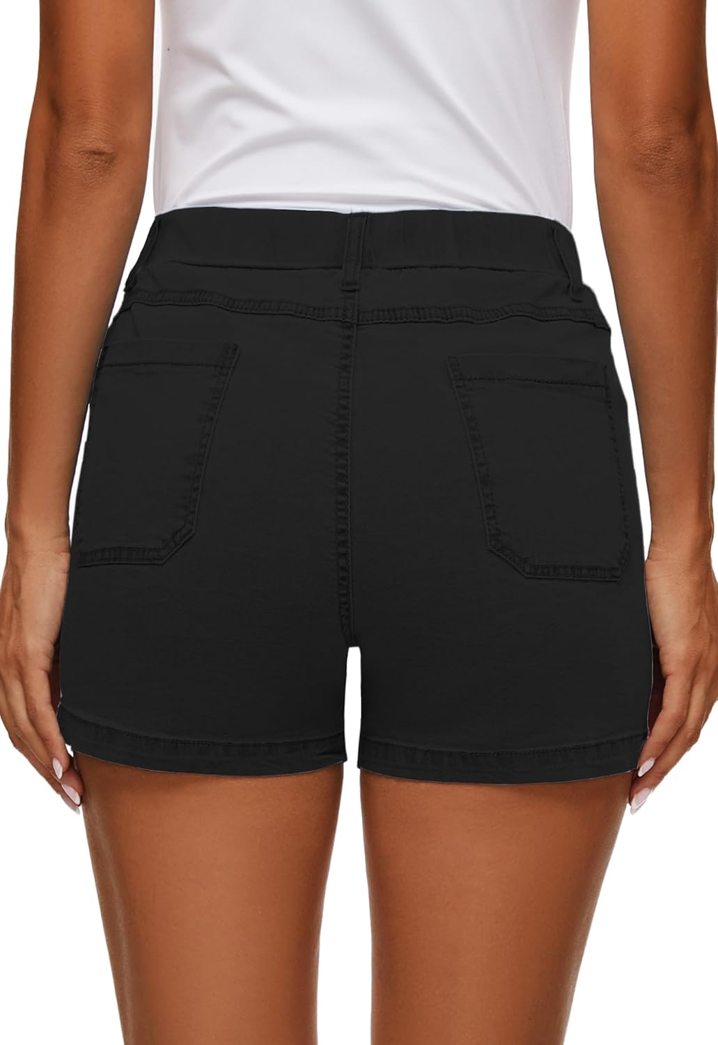 Womens Jean Shorts High Waisted Summer Cotton Elastic Waist Denim Shorts with Pockets