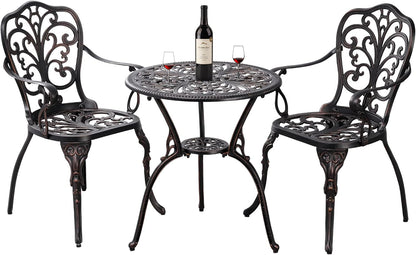 Patio Bistro Set 3 Piece Outdoor Cast Aluminum Outdoor Bistro Table
