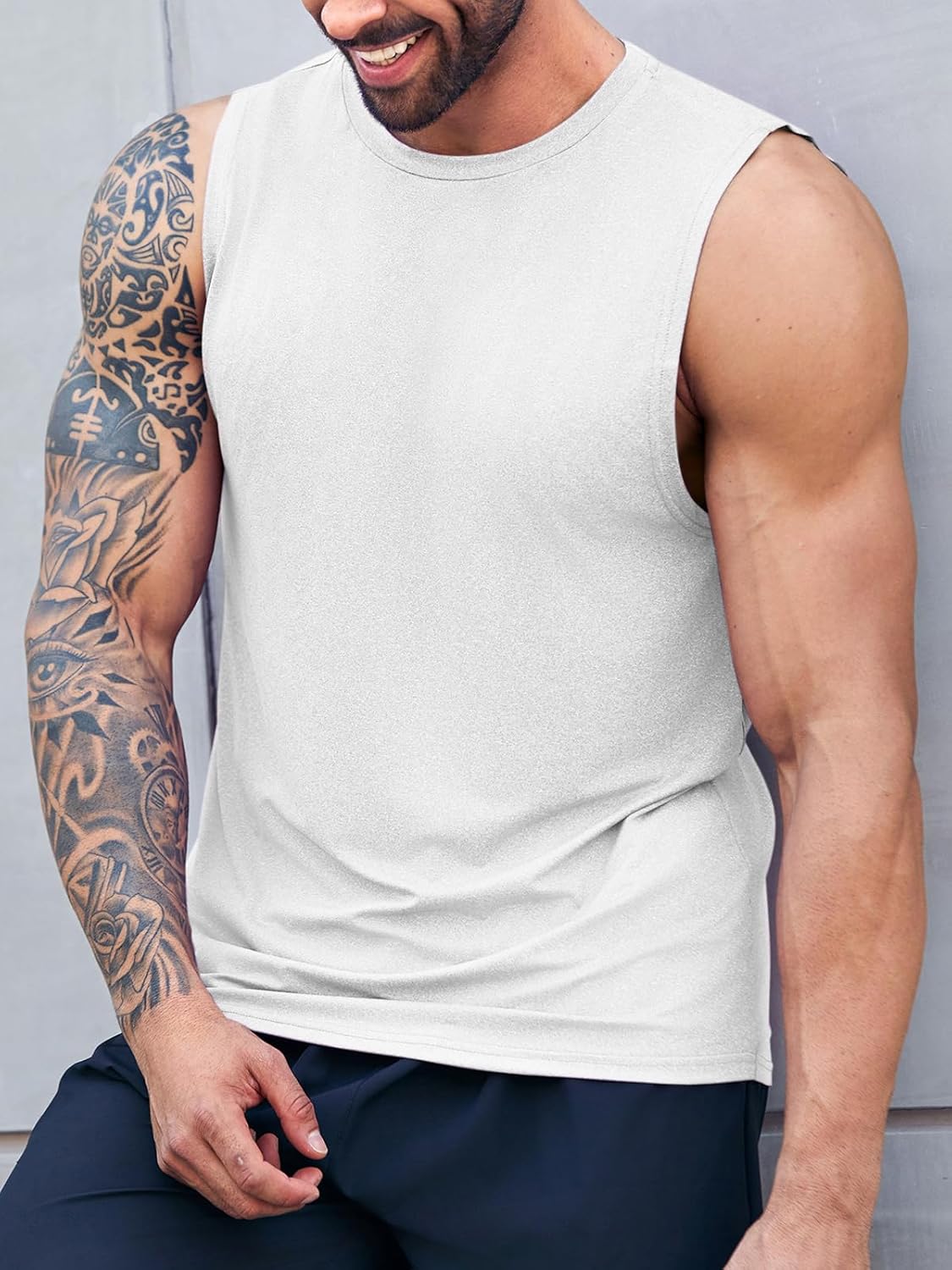 Men's Sleeveless Tank Tops Crewneck Solid Loose Fit Shirt