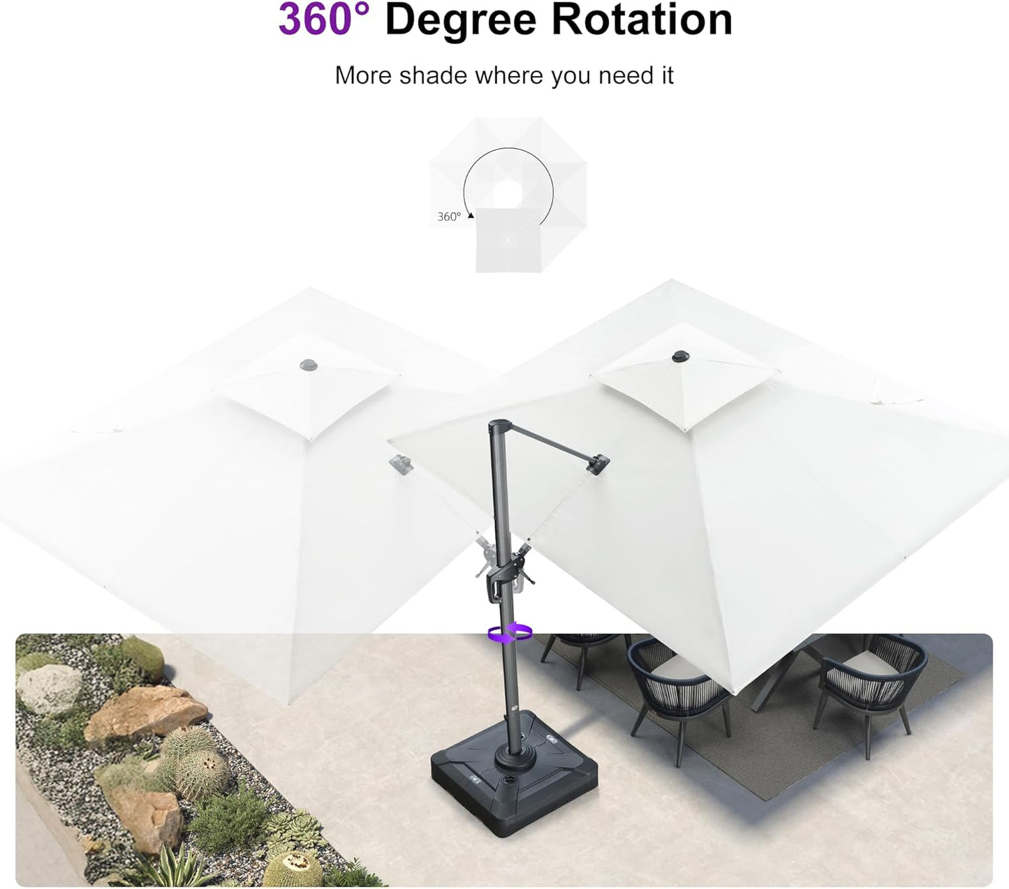 12ft Patio Umbrella with Base Large Outdoor Square Umbrella