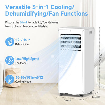 12000 BTU Portable Air Conditioner 3 in 1 AC Dehumidifier Fan with Timer Remote for Rooms