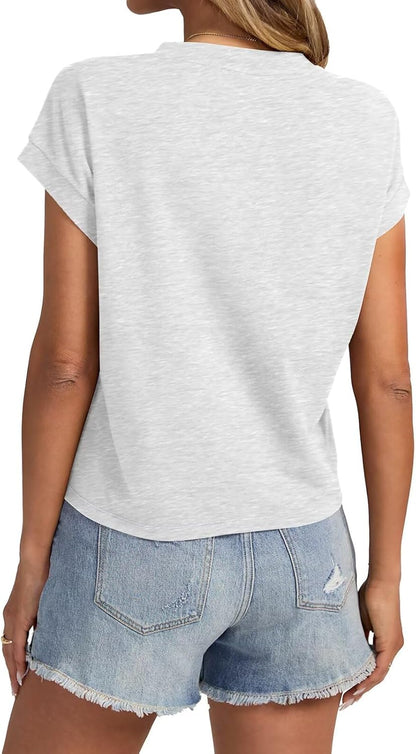 Womens Cap Sleeve Crop Tops Cotton T Shirts