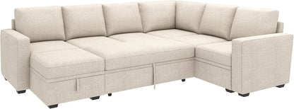 Modular L-Shaped Sleeper Sofa with Pull-Out Bed and Storage