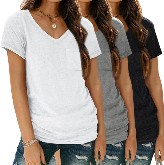 3 Pack Womens V Neck T Shirts Short Sleeve Tees