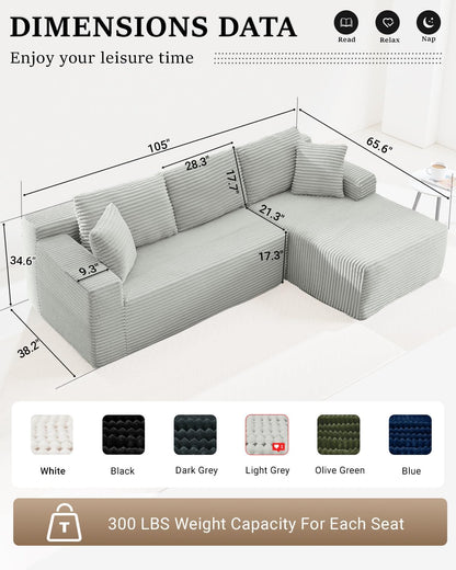 105 Inch Cloud Sectional Couch with Deep Seat