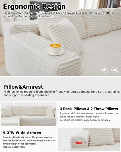 105 Inch Cloud Sectional Couch with Deep Seat