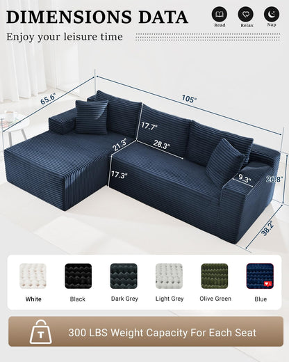 105 Inch Cloud Sectional Couch with Deep Seat