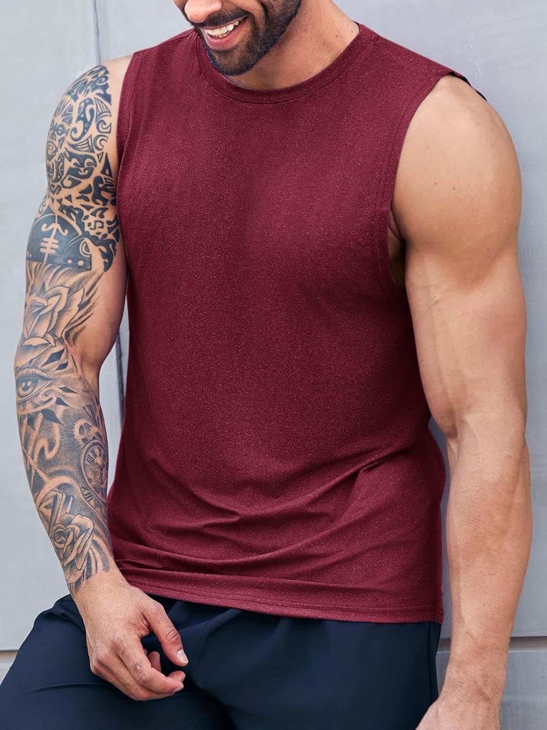 Men's Sleeveless Tank Tops Crewneck Solid Loose Fit Shirt