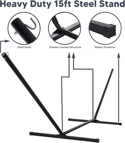 2 Person Hammock with Stand Heavy Duty Portable Dark Grey