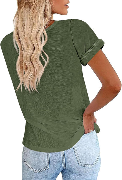 Women's Short Sleeve Shirts Crewneck Loose Casual Summer Basic Tees Tops