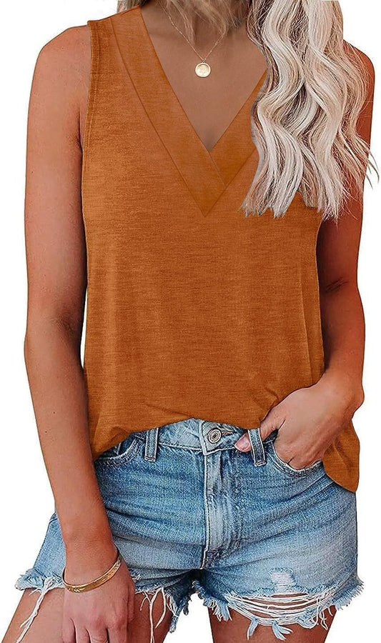 Womens V Neck Tank Tops Summer Sleeveless Tunic Casual Basic True Classic Tees
