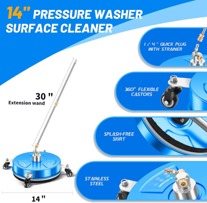 14" Pressure Washer Surface Cleaner with 4 Wheels