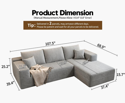 107.5" Cloud Modular Sectional Sofa with 1 Ottoman