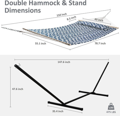 2 Person Hammock with Stand Heavy Duty Portable Dark Grey