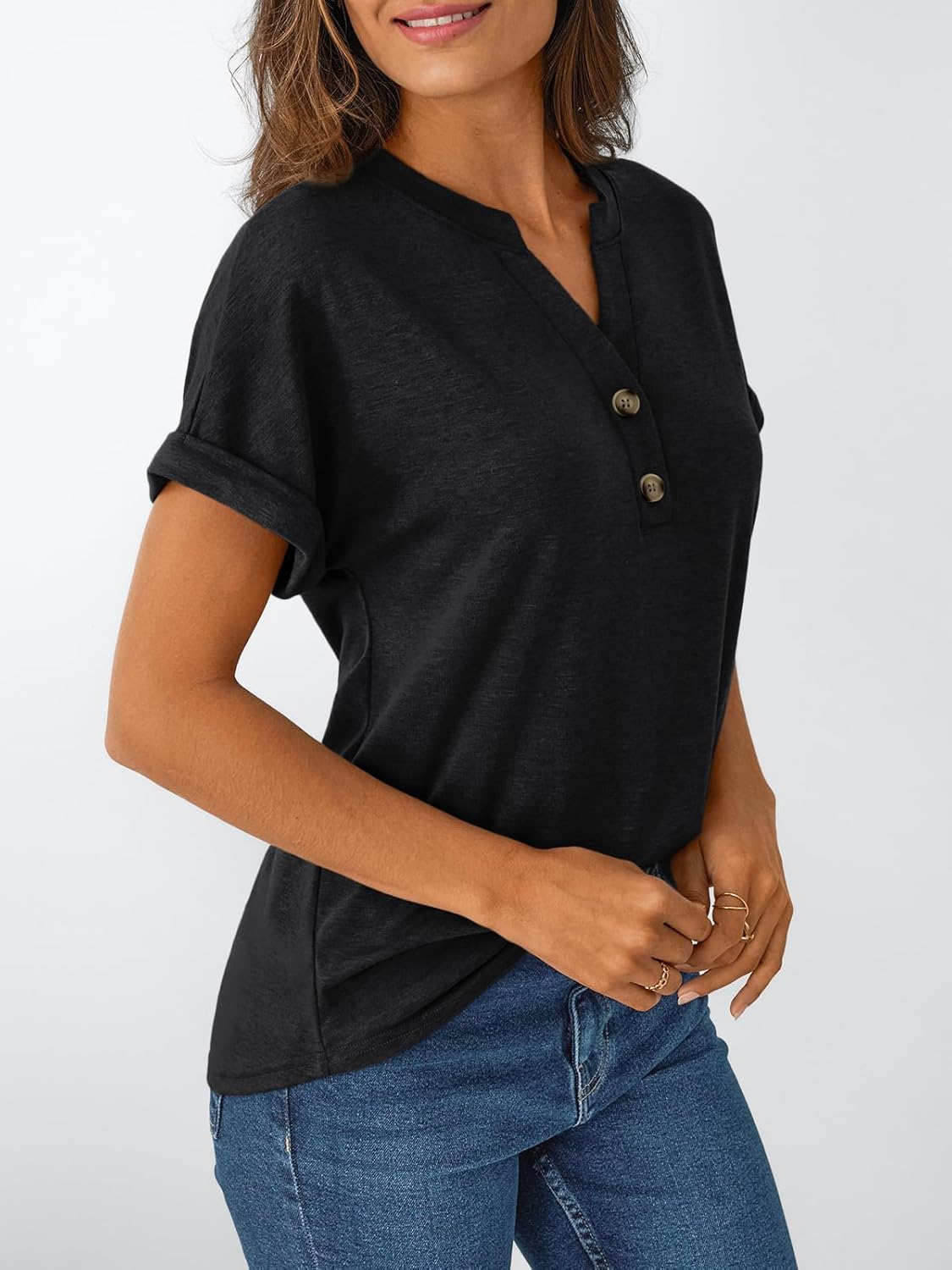 Women's Short Sleeve Shirts Henley Dressy Casual Summer Tops