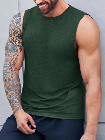Men's Sleeveless Tank Tops Crewneck Solid Loose Fit Shirt
